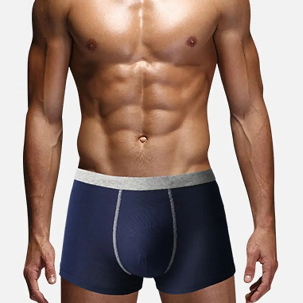 

Men Underpants Contrast Color Moisture-wicking Plus Size Mid Waist Loose-fitting Boxer Briefs Panties Cotton BoxerShorts Daily
