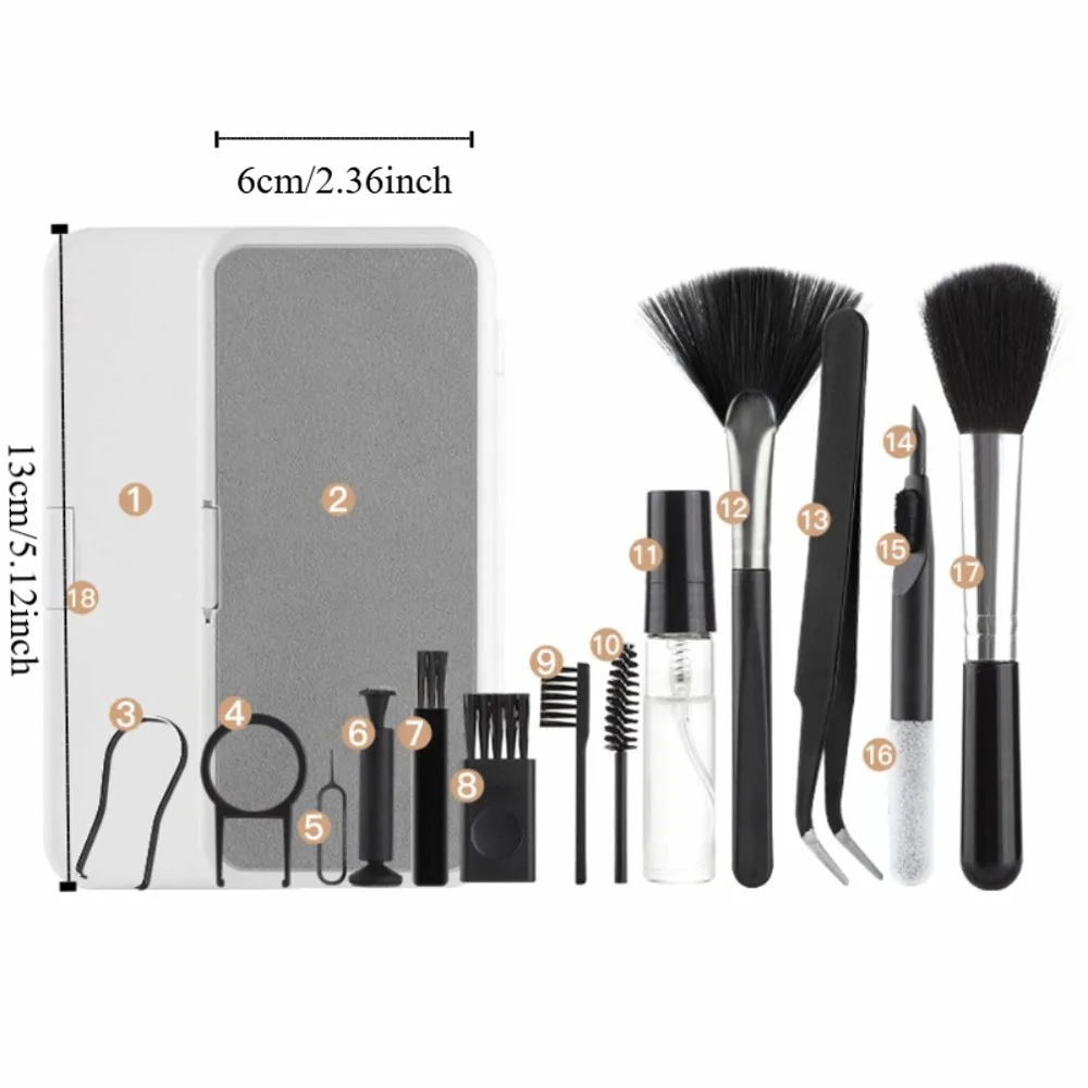 Kit per la pulizia della tastiera del computer con scatola portaoggetti, strumenti per la pulizia dello schermo della fotocamera, detergente professionale riutilizzabile per la polvere dello schermo, antipolvere, set di spazzole per la pulizia degli auricolari 18 in 1, telefono cellulare - Image 3
