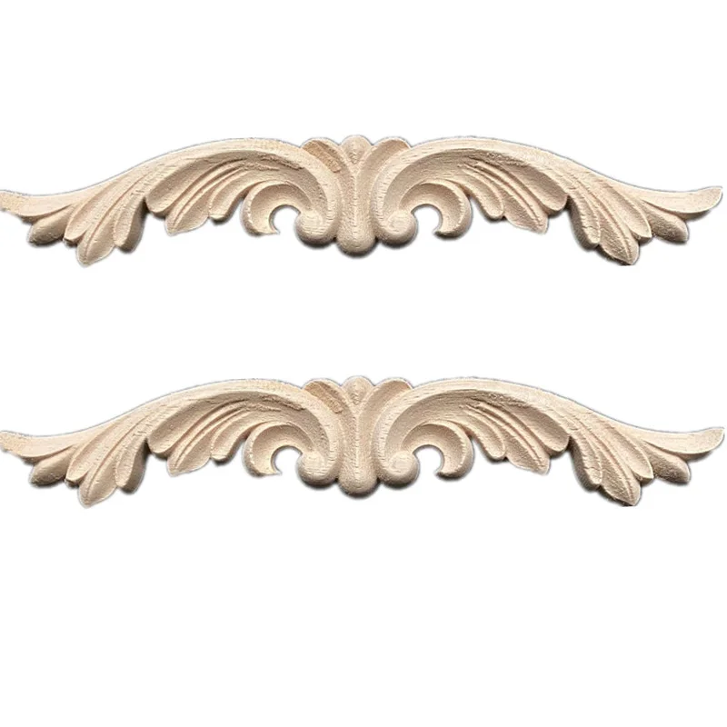 

2PCS 19cm Exquisite Wood Carved Onlay Appliques for Furniture Accessories Cabinet Unpainted Mouldings Decal Decoration