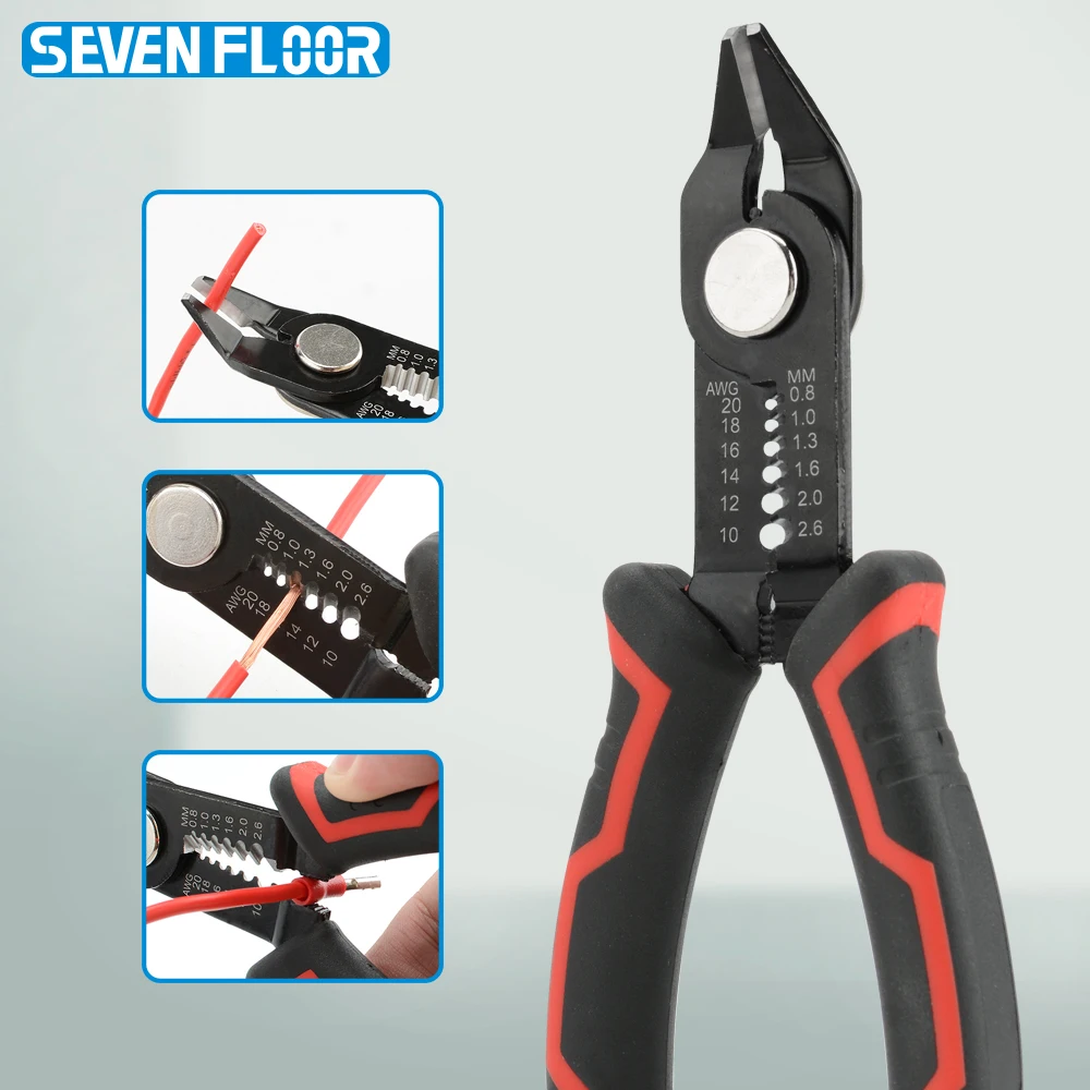 Precision Wire Stripper and Cutter Pliers with Safety Lock and Curved Bevel Design