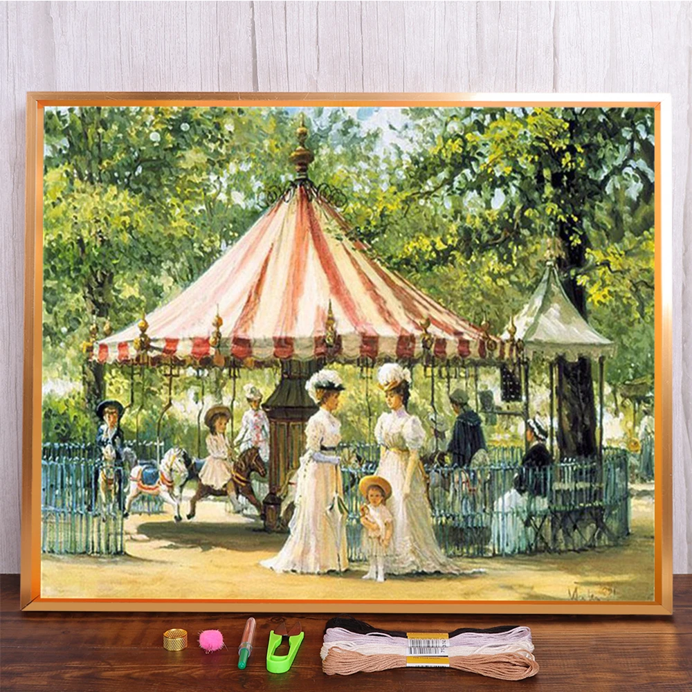 Description Picture 2 of itemEuropean Dance Printed Fabric Cross-Stitch DIY Embroidery Full Kit Sewing Needlework Handmade Handiwork Room Decor Sales Stamped