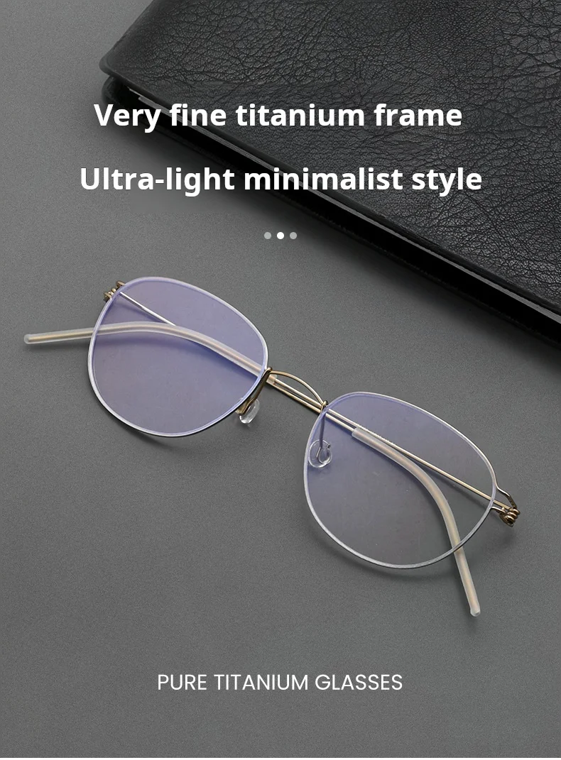 Ultraleichter 4,6g Titan-Brillenrahmen der dänischen Marke für Herren, runde, schraubenlose, ultraleichte Brillen für Damen, modische Brillen HYD0165 – Detail 1