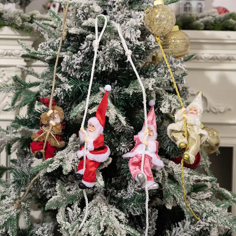 1PC Christmas Decoration Santa Claus Climbing Rope Pendant Resin Elderly Doll Pendant Climbing Rope Elderly Pendant