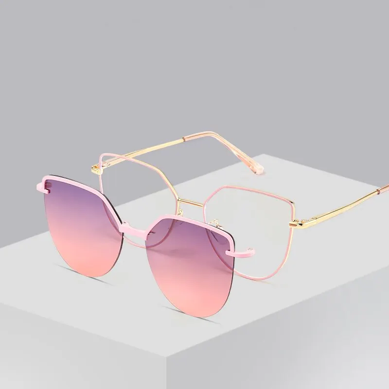 Cat Eye Flip-on-Sonnenbrille für Damen, Anti-Blaulicht-Brillengestell, polarisiert, magnetischer Clip, Damenmode, Computer_voghion.com