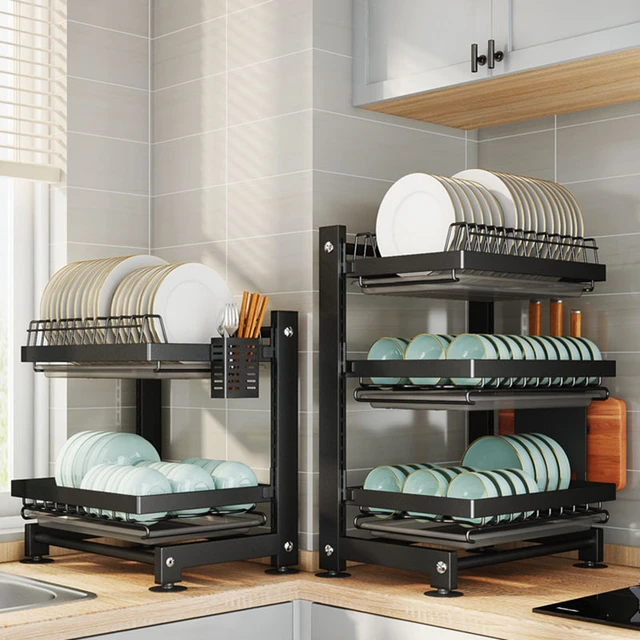 2/3 Tiers Dish Drying Rack Holder Basket Plated Iron Home Washing Great  Kitchen Sink Dish Drainer Drying Rack Organizer Black - Racks & Holders -  AliExpress