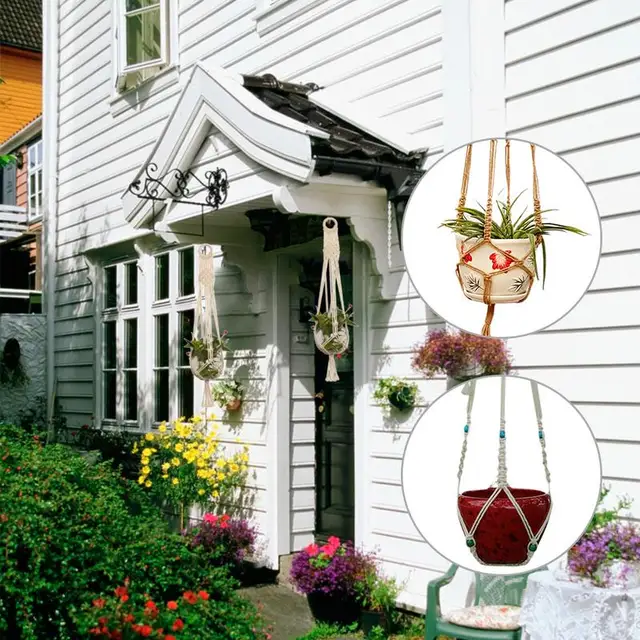 Makrame Növény Fogas Hosszú Virág Edény Tartó Beltéri Kültéri Fal Lógó Ültetvényes Kosár Boho Könnyű Függő Kötél Otthoni Dekoráció - Image 4