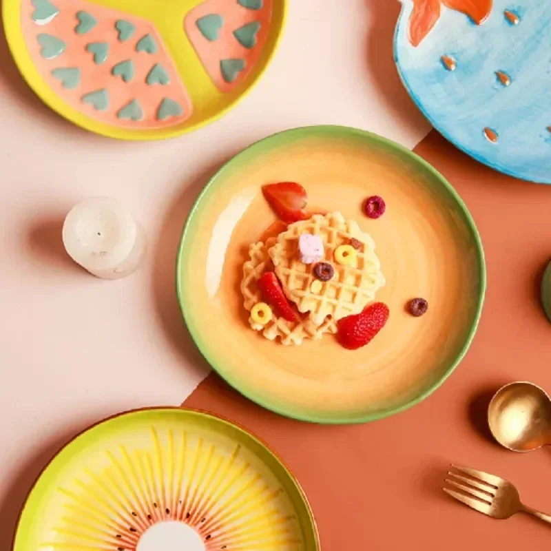 Ceramic Fruit Shaped Creative Plate Salad Candy Fruit Dried Snacks Grid Plate Snack Bowl Children's Dish Dinner Japanese