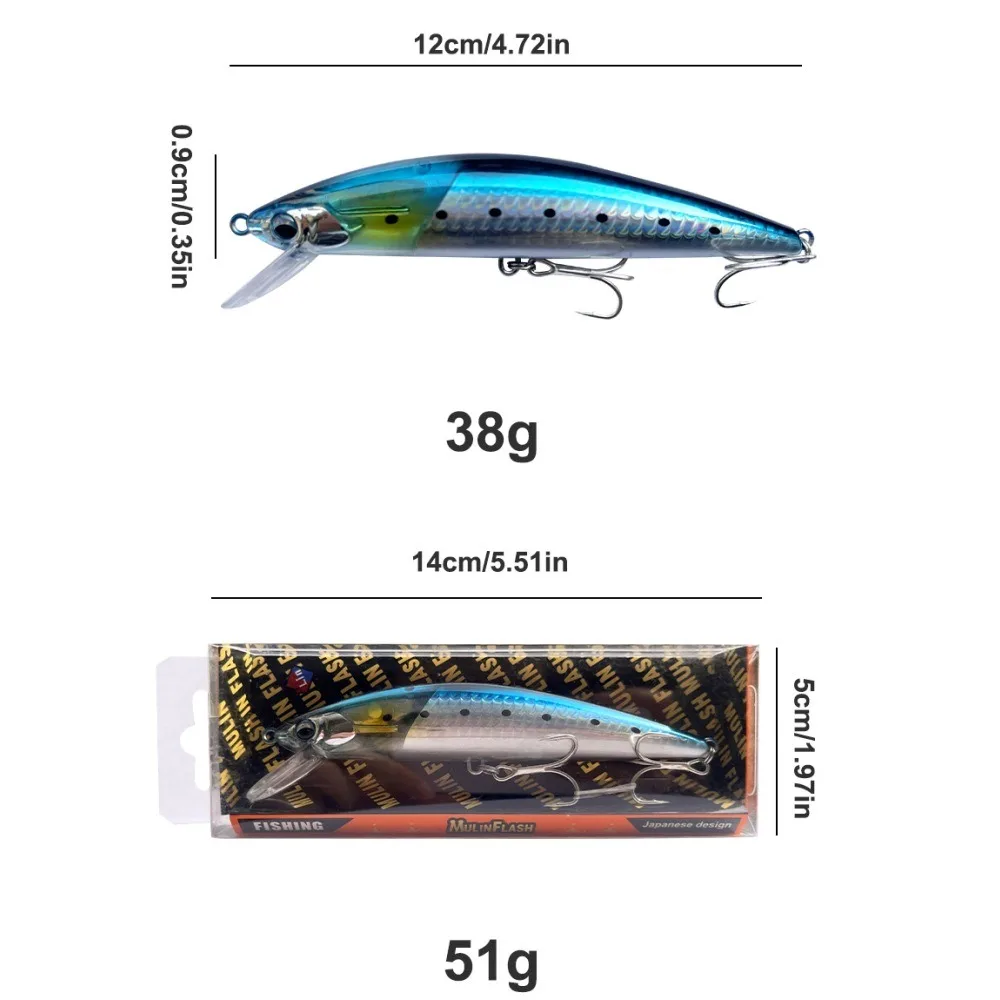 Sinking Minnow Fishing Lure 38g 12cm Jerkbait Flash Blade Heavy Seawater Artificial Hard Bait Trolling Lure Seawater Freshwater