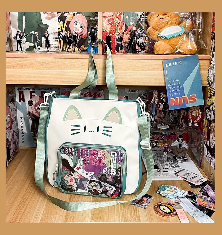 Y2K Nette Katze Ita Schulter Tasche Große Kapazität Frauen Casual Umhängetasche Kawaii Mädchen Transparente Tasche DIY Display Nylon Handtasche – Detail 38