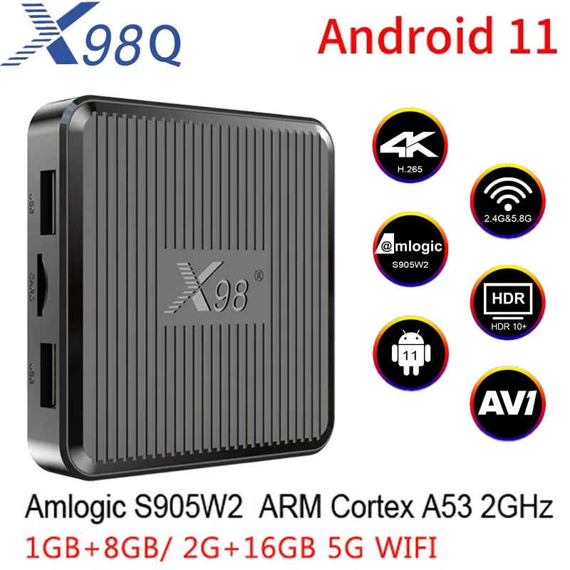 X98Q Smart Android 11 TV Box 2G 16G Amlogic S905W2 AV1 2.4G 5G Dual wifi HD 3D 4K Media Player HDR Google Set Top Box 1G8G TVBOX tv box iatv q5 plus amlogic s905w2 android11 0 bt5 2 4k hdr 2 4g 5g wifi smart set top box voice control media player 2gb 16gb