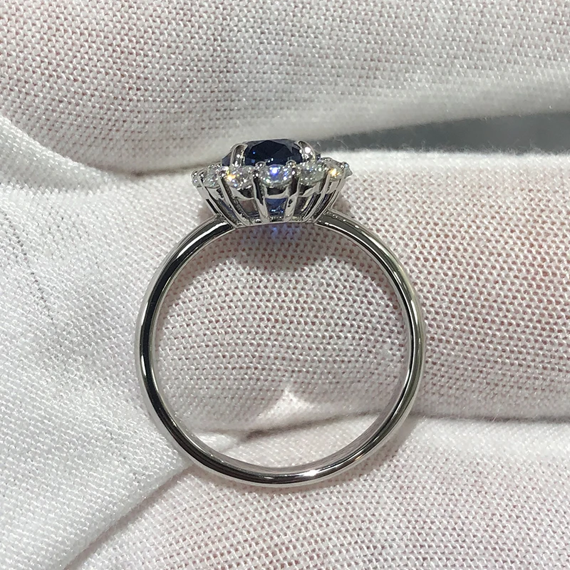 Bague Fiançailles Argent 925 Saphir Et Diamant De Labo - Taille Personnalisable