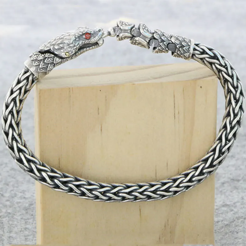 

Sterling Silver Snake Bone Men's Bracelet Men's High end Sense Small Market Medusa Rattlesnake Hip Hop Powerful Snake Element Je
