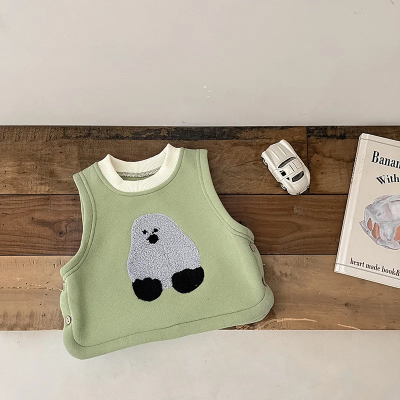 Autumn New Baby Sleeveless Warm Vest Cute Cartoon Print Infant Girl Fleece Vest Winter Kids Thick Warm Windbreak Tops