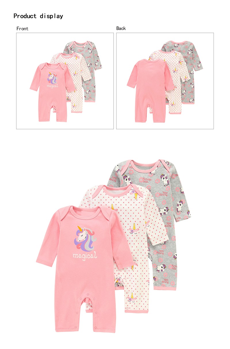Ircomll Baby Junge Mädchen 3er-Pack Strampler Langarm Strampler Baumwolle Overalls Cartoon Streifen Polka Dot Bequeme Overalls Kleidung – Detail 3