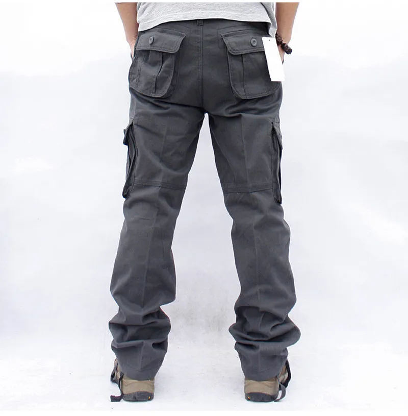 Men Cargo Pants Casual Cotton Multi Pockets Military Tactical Overalls Army Straight Slacks Long Plus Size 44