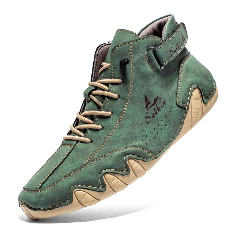 

Retro 2024 Handmade Leather Men Boots Fashion Designer Shoes Man Outdoor Ankle Boot Men Walking Shoe Breathable Hombres Botas