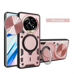 Shockproof Armor Case with Slide Lens Protector and Ring Holder for Realme 12 Pro 5G (Rose Gold)