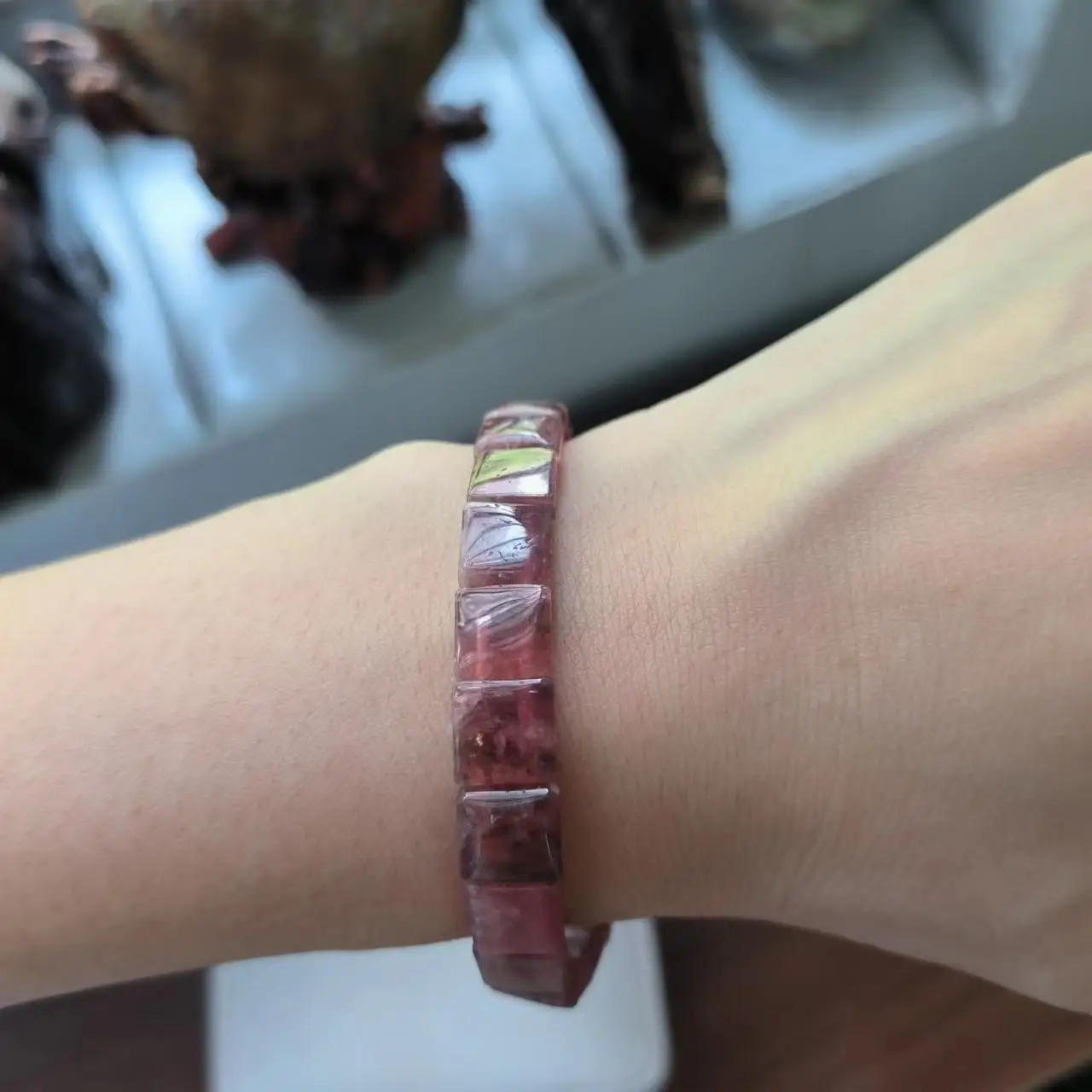 1pcs/lot Natural Rhodolite Bracelet square beads pink water female retro accessories gem jewelry amulet folk-custom high quality