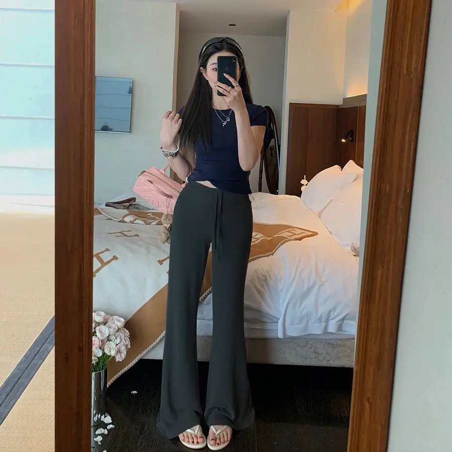 여름용 얇은 캐주얼 루즈핏 모달 벨보텀 아이스 실크 임산부용 바지 편안한 비임산부용 아우터 롱 팬츠