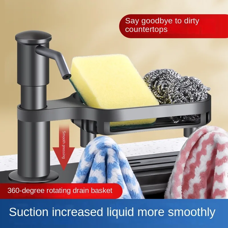 ห้องครัวเครื่องจ่ายสบู่เหลวในตัวผู้ถือฟองน้ําขัดพื้นภายใต้อ่างล้างจานเคาน์เตอร์จานเครื่องจ่ายของเหลวพร้อมท่อต่อ 1