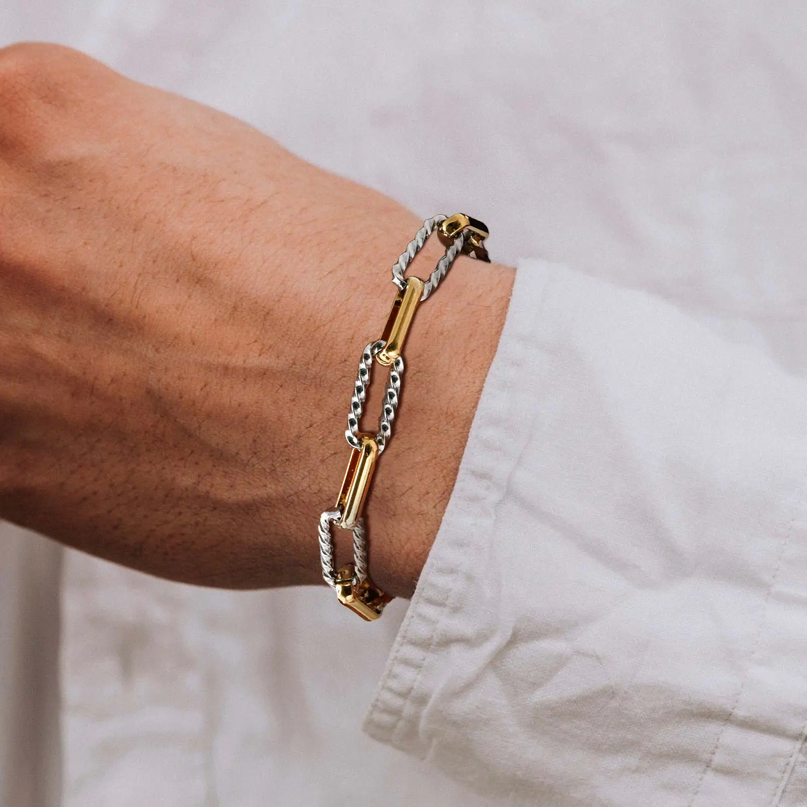 Trendy Men's Chain Bracelet,Stainless Steel Rectangular Chain Wristband,Hip Hop Jewelry Gift