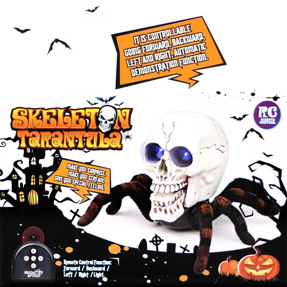 

Remote Control Skull Spider Toy Infrared RC Halloween Scary Skeleton Spider Horrible Toys With Light Prank Props For Party Gifts