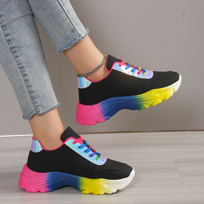 Sneaker Vulcanize Shoes Plus Size Comfortable Woman Running Stylish Platform Female Casual Strap Sports Spring Leather Moccasins