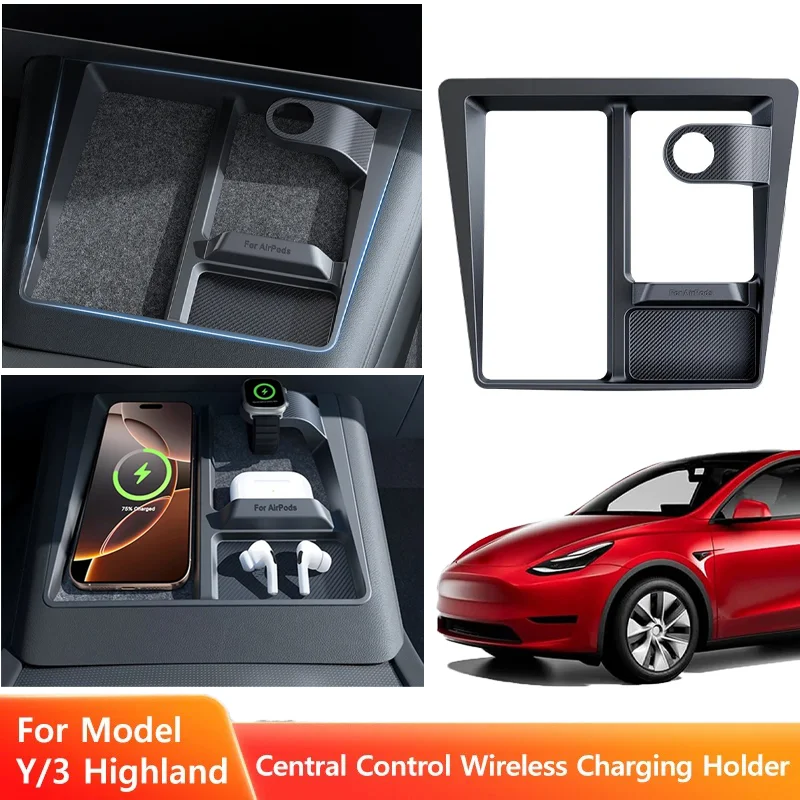 Wireless Charging Stand for Tesla Model 3 Highland-Phone, Headphones, Watch, Wireless Charging Anti-slip Stopper