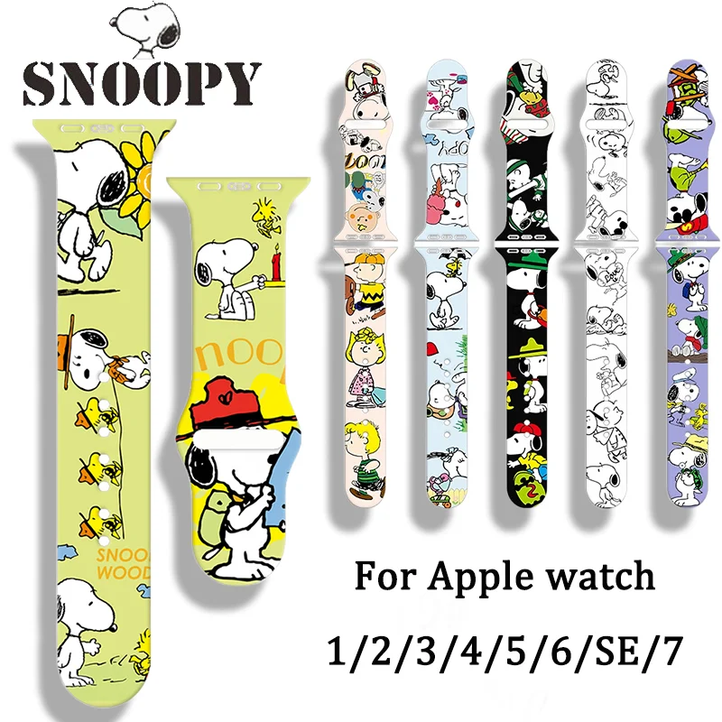 Cinturino Stampato Snoopy Per Cinturino Apple Watch 49Mm 44Mm 40Mm 38Mm Cinturino In Silicone Per Iwatch Series 7 6 5 4 3 2 Se 1 Bracciale Anime