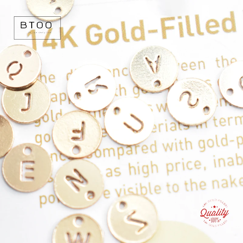 Echter 14K Gold gefüllter 6MM runder Buchstabenanhänger für Schmuckherstellung, DIY-Zubehör, Halskettenanhänger, hypoallergenes Schmuckzubehör – Detail 12