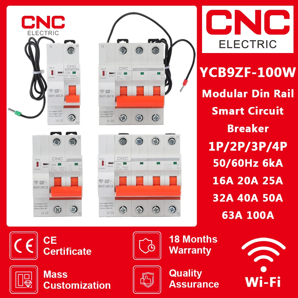 Disjuntor Inteligente Cnc Proteção contra Curto-circuito Interruptor Reclusador Temporizado Controle Remoto 2p3p4p Wifi