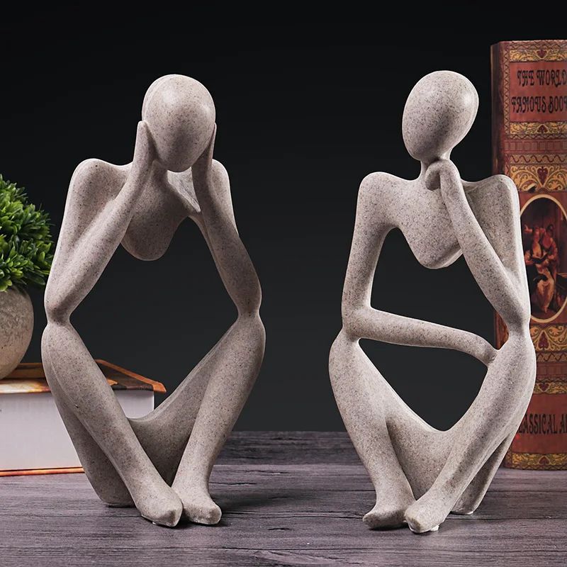 사상가 추상 조각상, 모래 색 조각, 요가 입상, 북유럽 거실 장식, 메종 룸 책상 장식