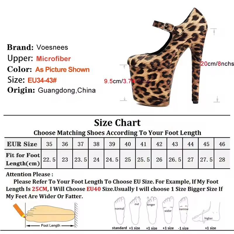 20CM Pole Dance Shoes Model Show Stiletto Buckle Strap Mary Jane High Heels 2025 New Thick Platform Women Leopard Print Pumps