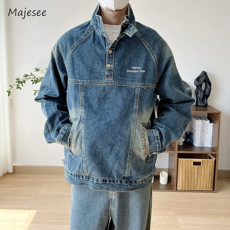 

Loose Denim Jackets Men Vintage Stylish Normcore Embroidery Hipster Harajuku European Style Retro Autumn Boyfriend Outwears Chic