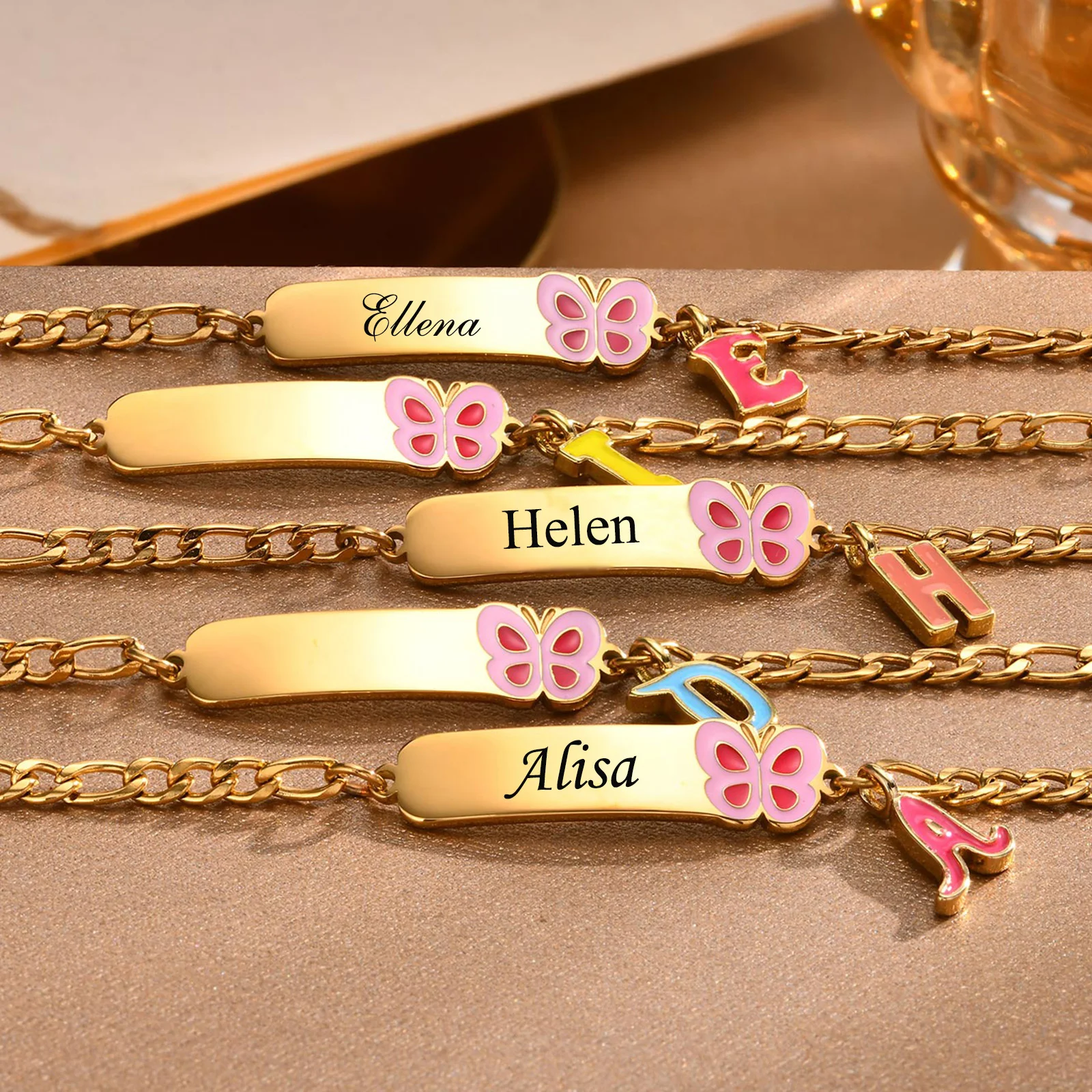 Vnox A-Z Initial Charms Bracelets for Baby Girls, Custom Name