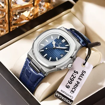 POEDAGAR haut de gamme homme montre Date étanche lumineux en cuir montres pour hommes de haute qualité carré hommes montre-bracelet à Quartz Reloj 1