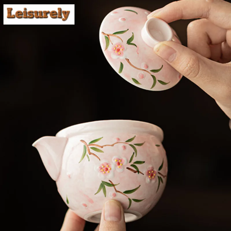 150ml Hand-painted Peach Blossom Teapot Zen Tea Infuser Pot Tea Maker Kettle with Strainer Dahongpao Chinese Tea Set Ornaments