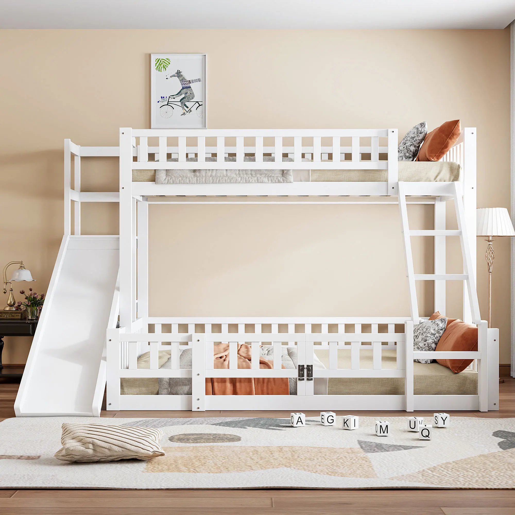 Etagenbett 90 x 200 und 140 x 200 cm – multifunktionales Design mit Gleittreppen, mehreren Ablageflächen und kleinen ausziehbaren Türen, keine Matratze – Detail 1