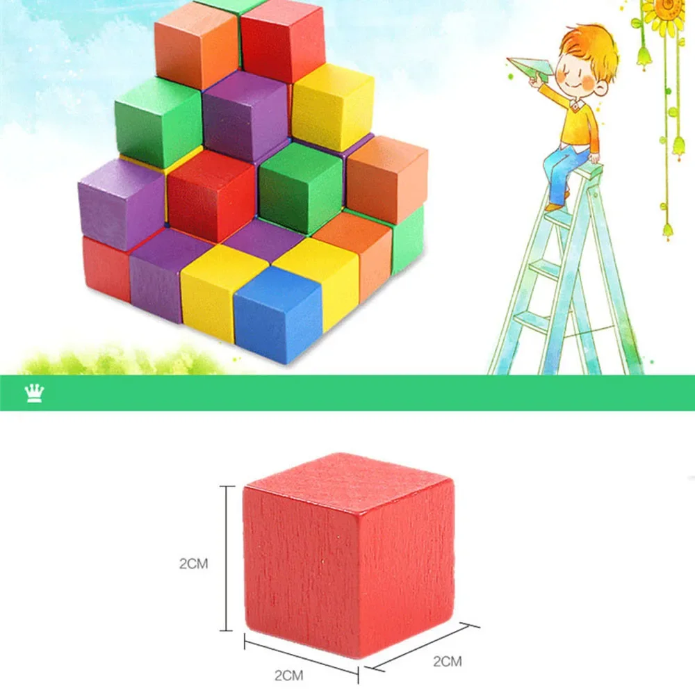 Colorful Kids Wooden Cube Building Blocks Toy Squares Stack High Game Brick Educational Toys for Boys Girls Birthday Gift 30pcs