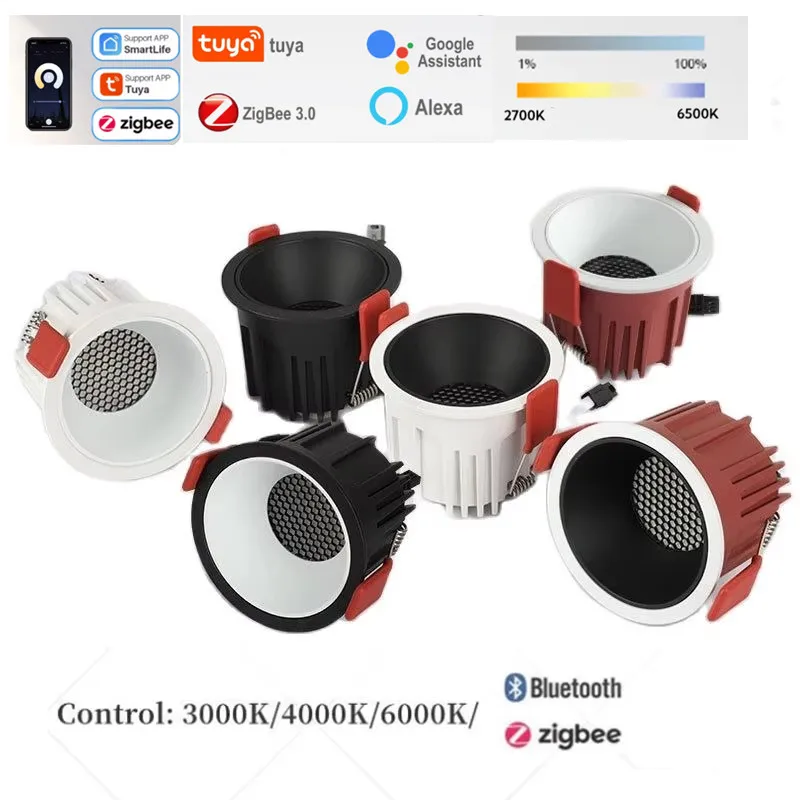 TUYA ZIGBEE/Bluetooth APP Intelligent Embedded Anti Glare LED Downlight 10W 85-265V Spotlight 24W Intelligent Home Lighting