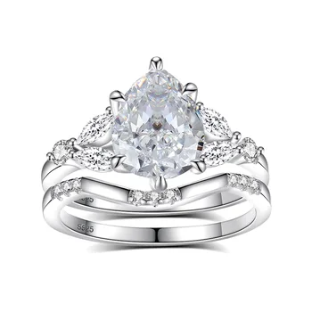 2ct 7x9MM Moissanite Two Rings GRA Certificate Laboratory Diamond Ring Women Wedding Jewelry 18K White Gold Plated S925 Silve 1