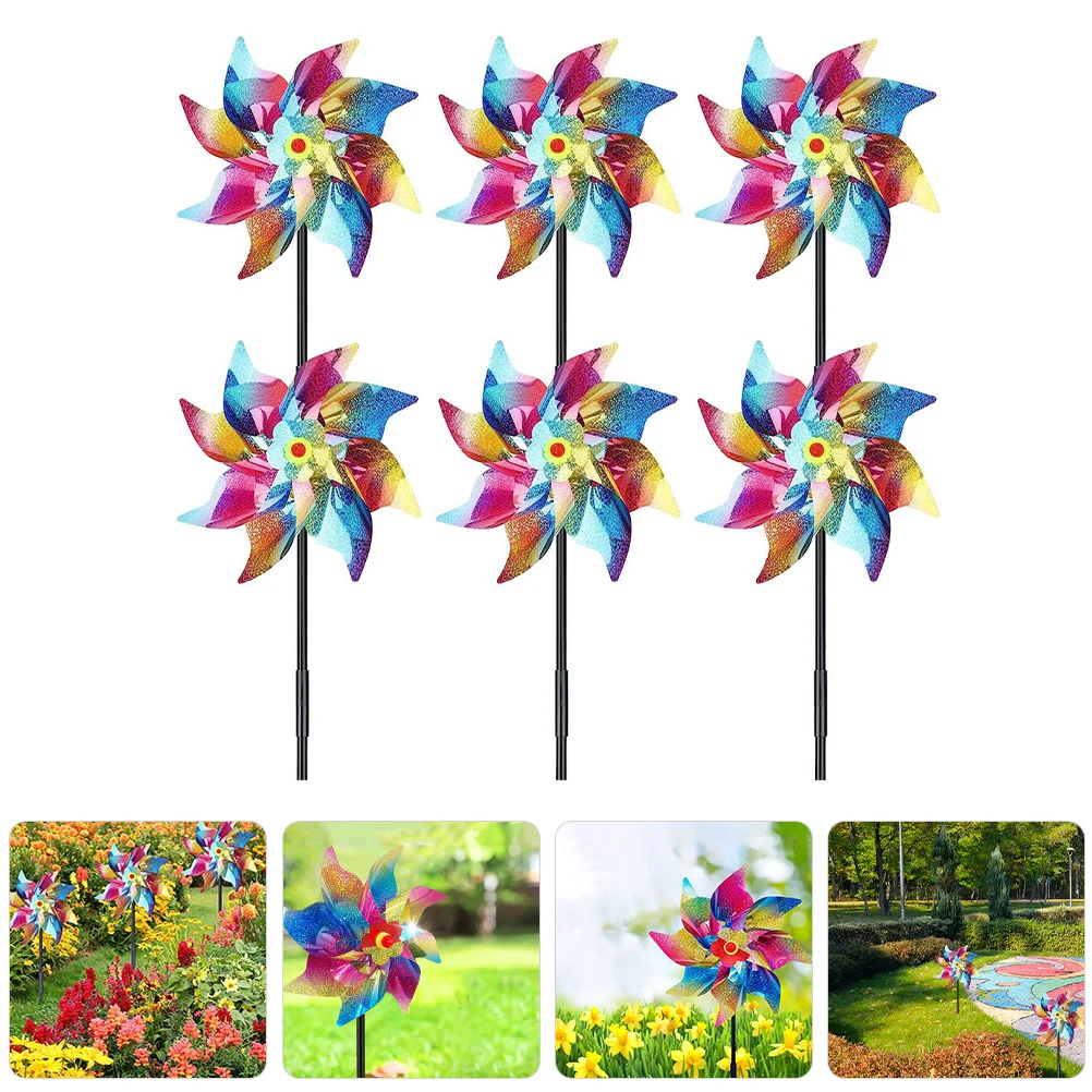 

6 Pcs Windmill Bird Repeller Laser Colored Strip Deterrent Spinner for Yard Garden Decorative Drive Away Birds Pinwheels