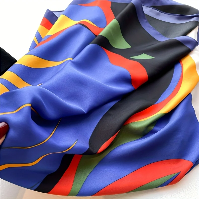 90*90cm Abstrakte Muster Seide Quadrat Schal Hijab Frauen Bandana Weiche Schals Halstuch Damen Haar Schal Wrap Stirnband – Detail 8
