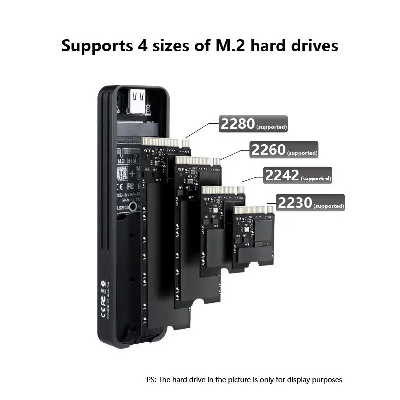 M2 SSD 케이스 M.2 NVMe SATA SSD 외장 케이스 어댑터 10Gbps USB 3.2 Gen2 USB C 외장 케이스 커버 M 및 B&M 키 지원