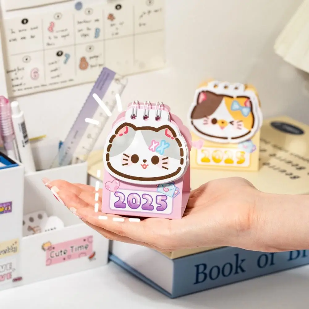 Desk Calendar Mini Portable Cute Cartoon Cat Shape Coil Planner To Do List Daily Organizer Office School Supplies