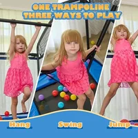 6FT Kids Trampoline with Horizontal Bar & Swing Rectangle Toddler Trampoline with Safety Net Outdoor/Indoor Trampoline for Kids 2