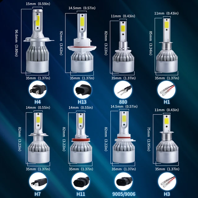 2PCS C6 Led Car Headlight H7 LED H4 Bulb H8 H1 H3 H11 HB3 9005 HB4 9006 9007 880 881 Auto Lamps Fog Lights Ice Blue White Yellow 2