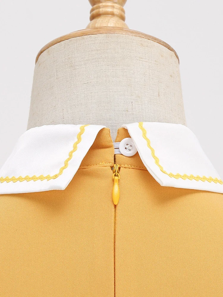 Tonval Peter-Pan Collar Button Front Vintage Midi Swing Dress