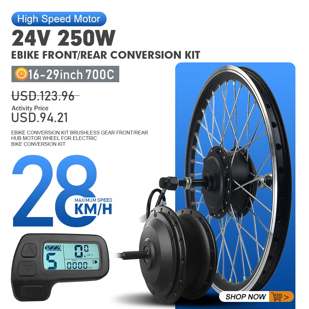 

Electric Bike Conversion Kit 24V 250W Brushless Gear Front Rear Hub Wheel Motor Kit 16-29Inch 700C For ebike Conversion Kit