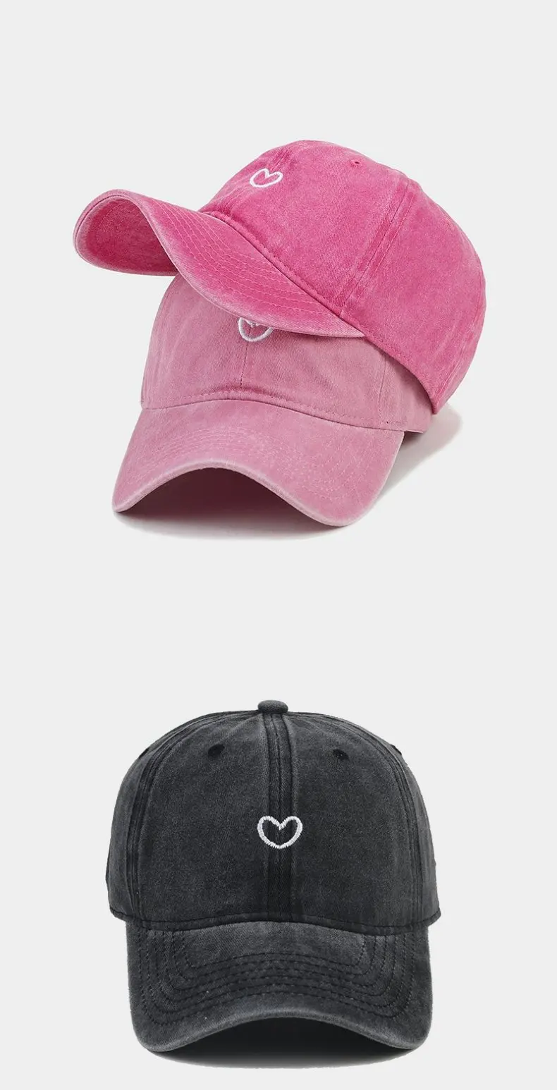 Hut Neu Für Frauen Männer Gewaschene Baumwolle Baseball Kappe Soft Top Gestickte Liebe Retro Einfache Snapback Outdoor Hüte – Detail 3